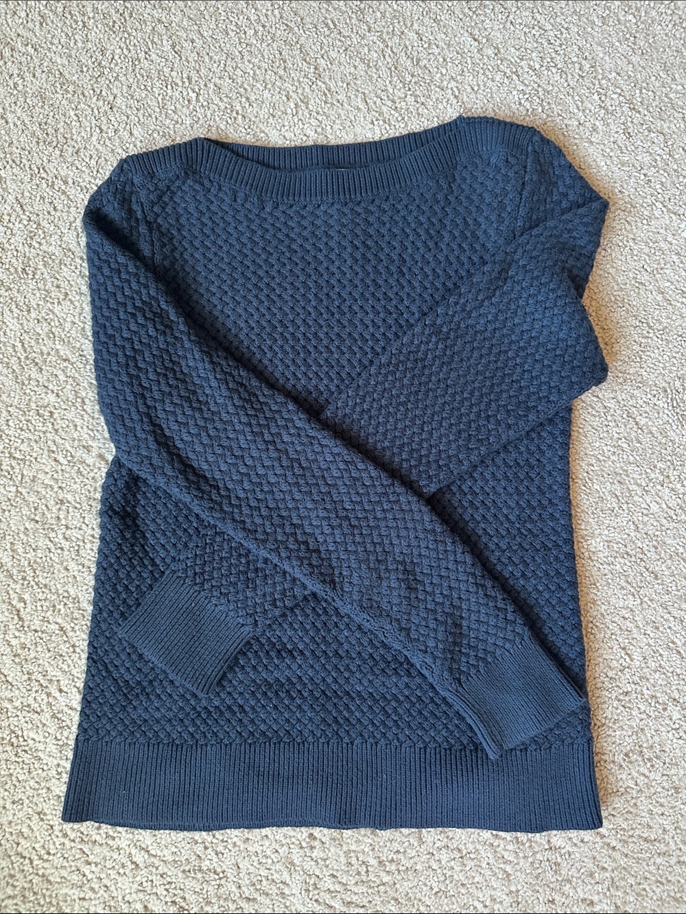 LL Bean- Textured Navy Crewneck Sweater for Women- Size Small- 100% Cotton